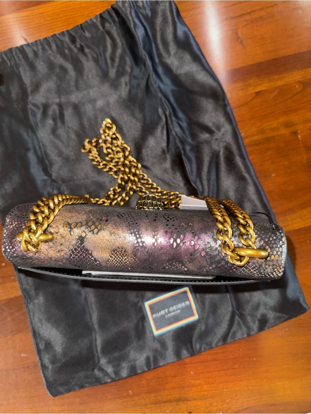 Kurt Geiger London small Shoreditch - NWT Iridescent Snake Leather Leather-Lined - Picture 5 of 12